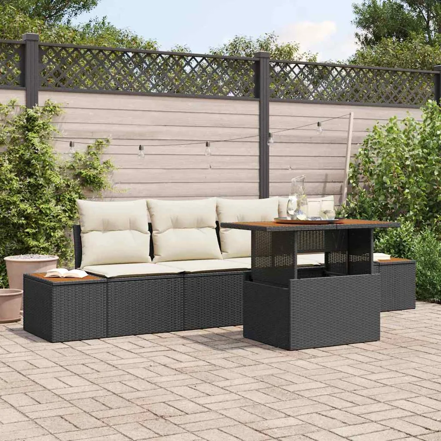 Ensemble de canapé de jardin 5 pc Noir et Beige