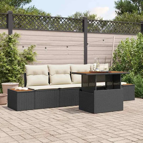 Ensemble de canapé de jardin 5 pc Noir et Beige