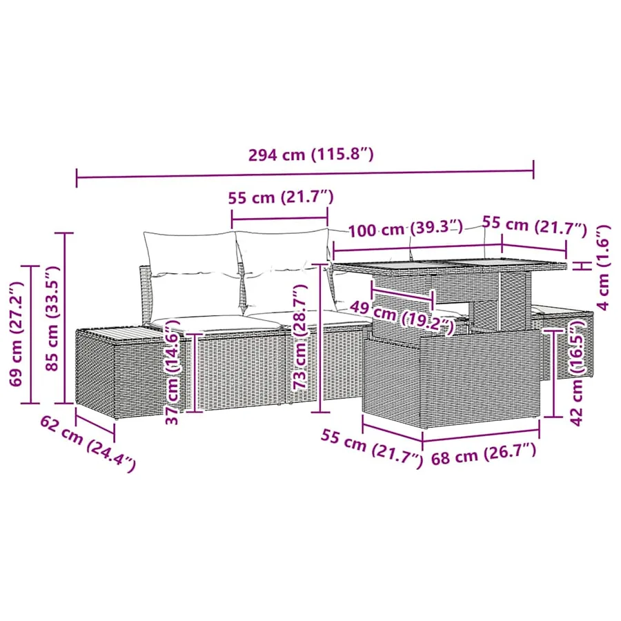 Ensemble de canapé de jardin 5 pc Noir et Beige - 8