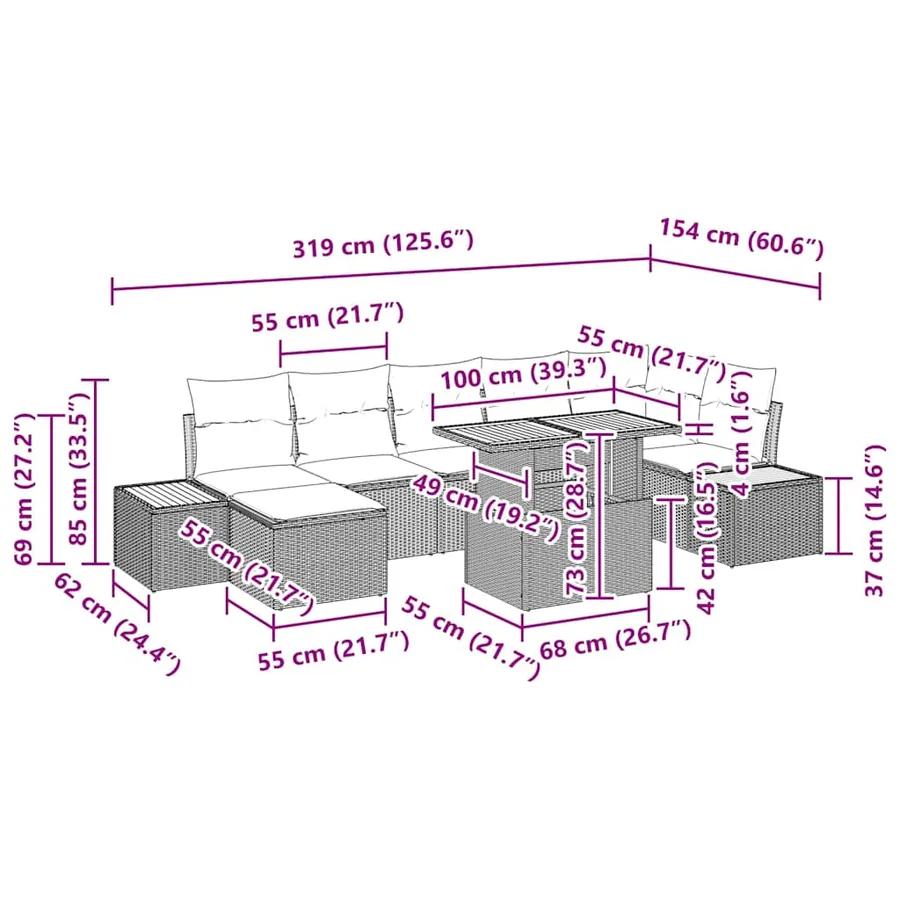 Ensemble de canapé de jardin 8 pcs Beige et gris - 9