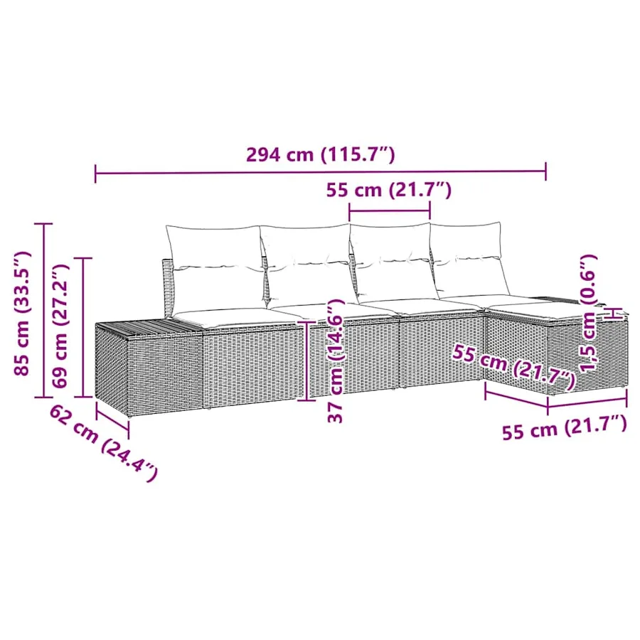 Ensemble de canapé de jardin 5 pcs Noir et Crème polyrotin - 12