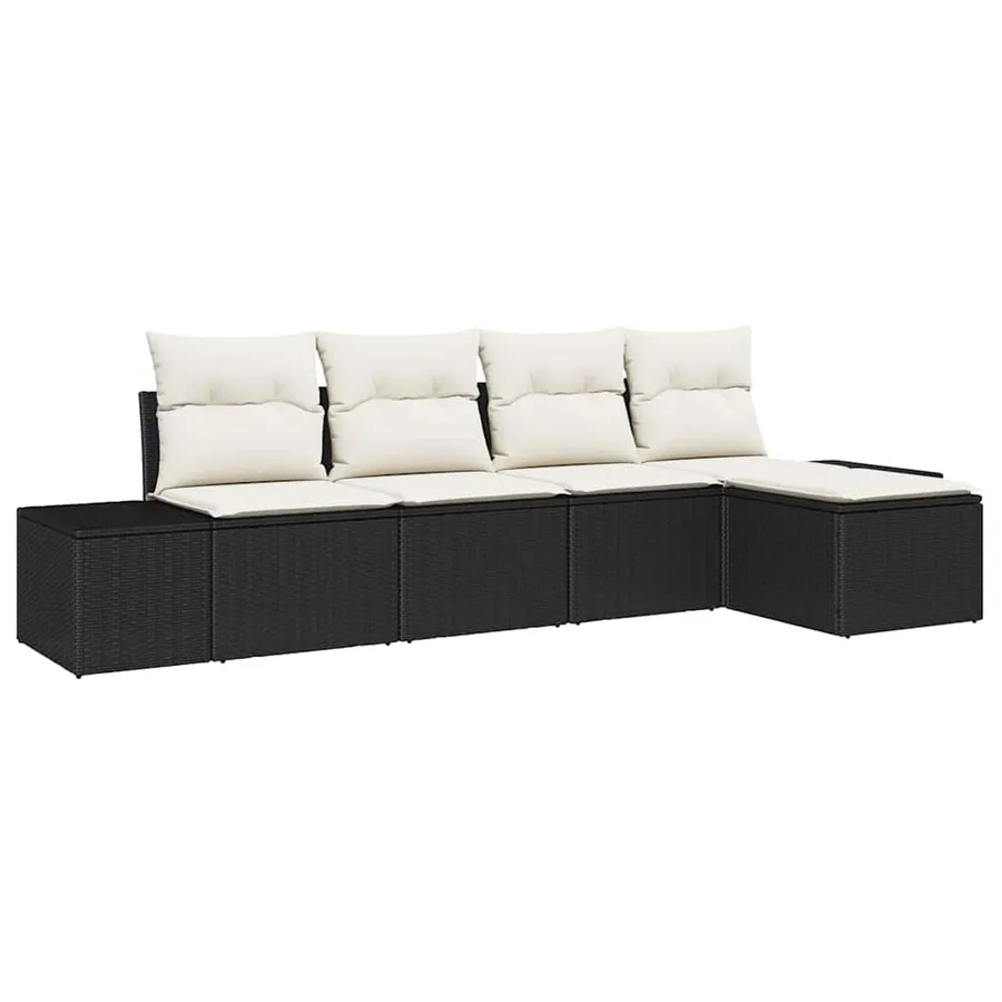 Ensemble de canapé de jardin 5 pcs Noir et Crème polyrotin - 2