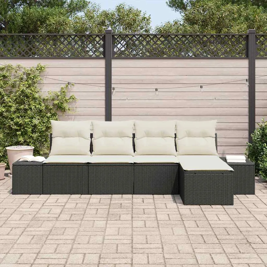 Ensemble de canapé de jardin 5 pcs Noir et Crème polyrotin - 3