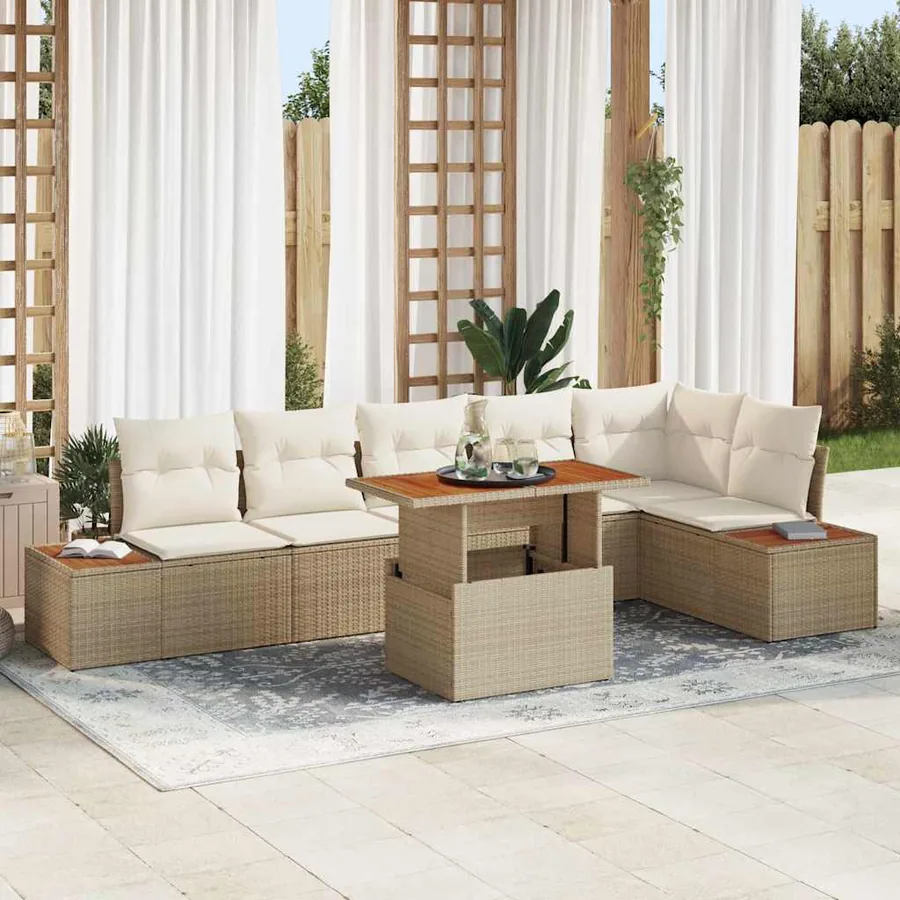 Ensemble de canapé de jardin 7 pc Beige et crème