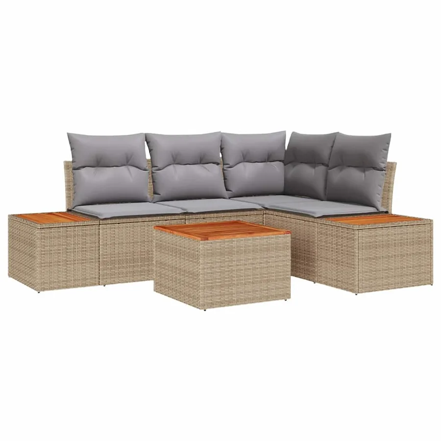 Ensemble de canapé de jardin 5 pcs Beige Poly rotin - 2