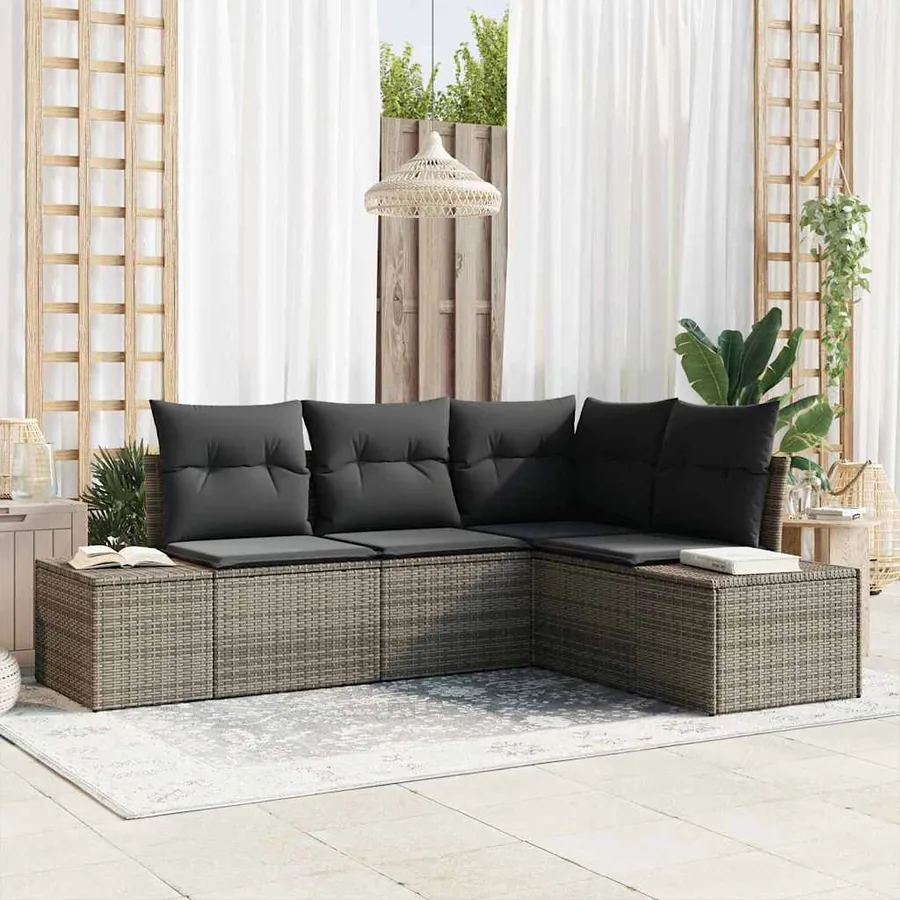 Ensemble de canapé de jardin avec stockage 4 pcs Gris polyrotin