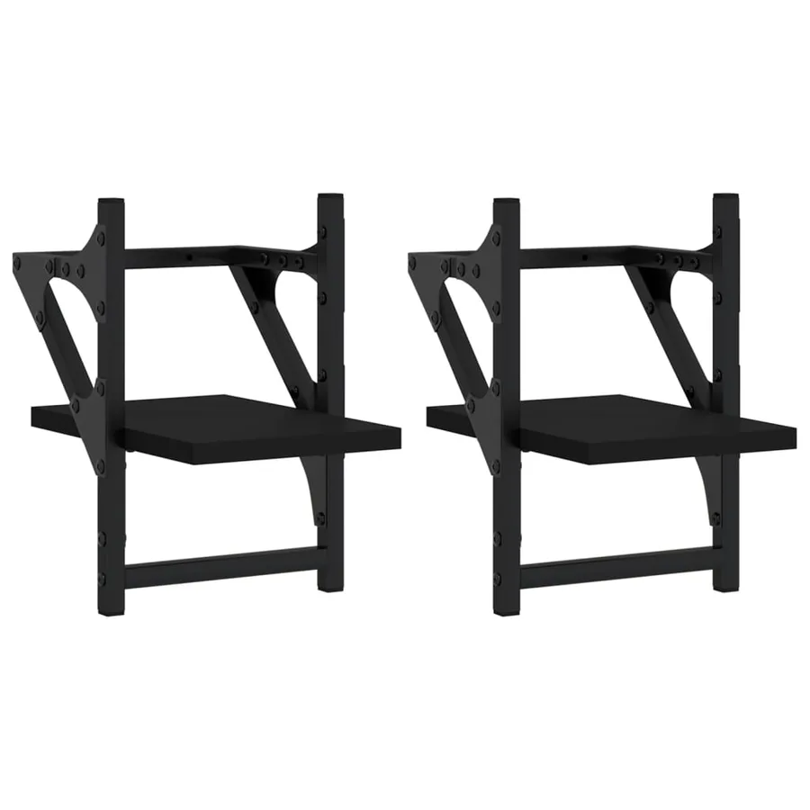 Étagères murales avec barres 2 pcs noir 20x25x30 cm - 2