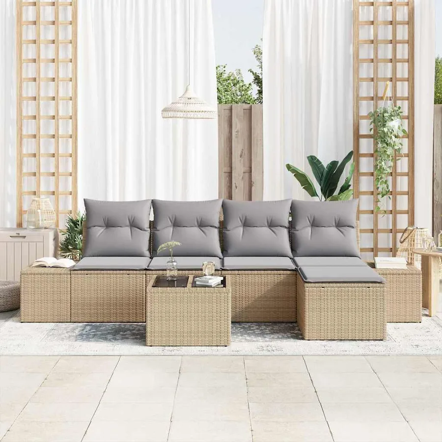 Ensemble de canapé de jardin 5 pcs Beige et Gris clair - 3
