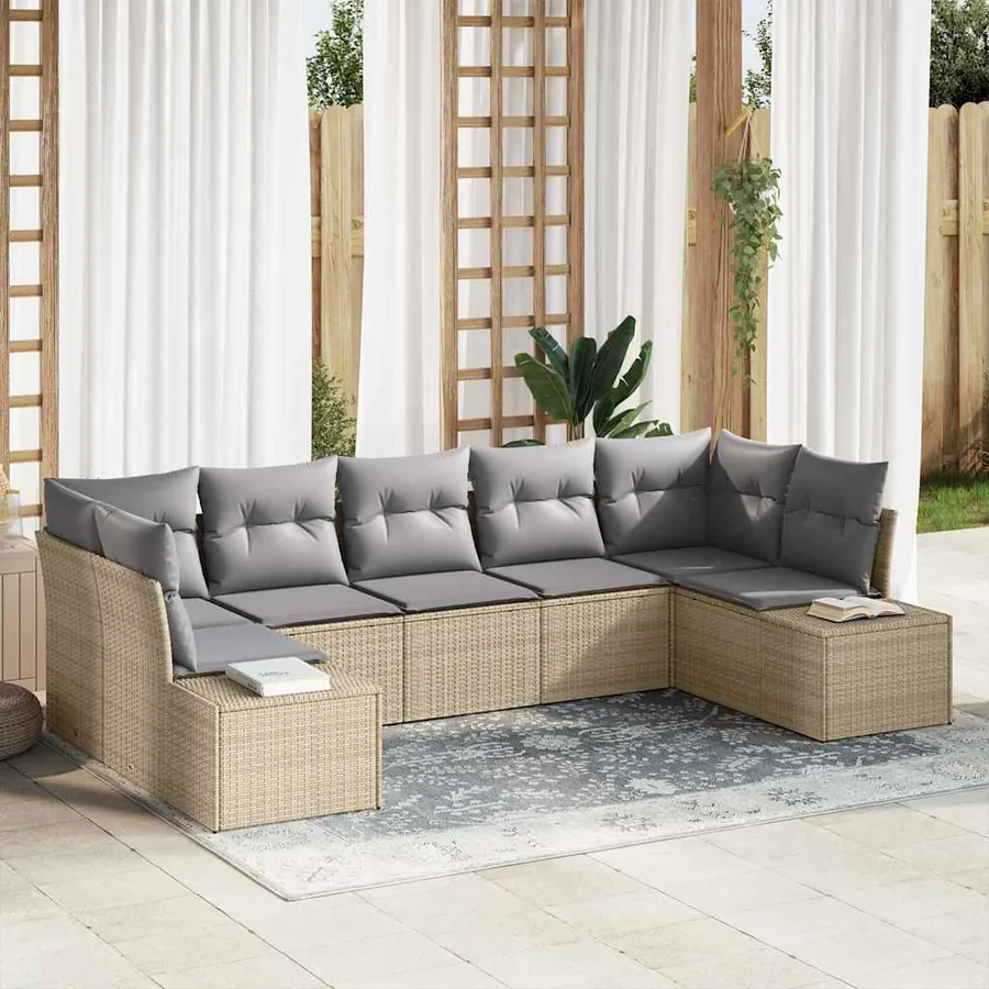 Ensemble de canapé de jardin 7 pcs Beige et Gris clair