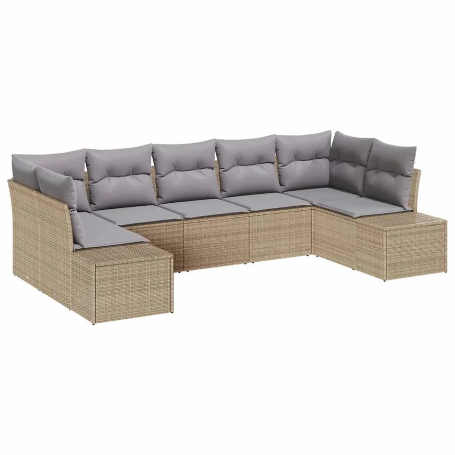 Ensemble de canapé de jardin 7 pcs Beige et Gris clair - 2