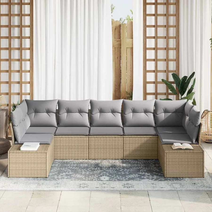 Ensemble de canapé de jardin 7 pcs Beige et Gris clair - 3