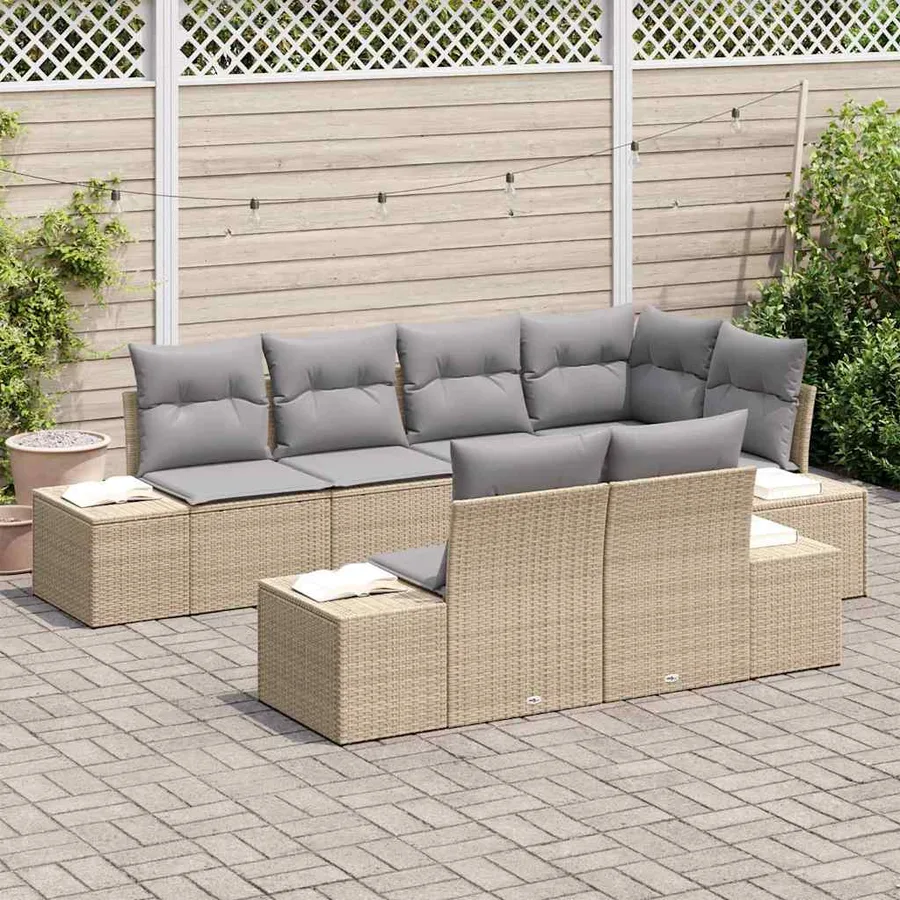 Ensemble de canapé de jardin 7 pcs Beige et Gris clair - 3