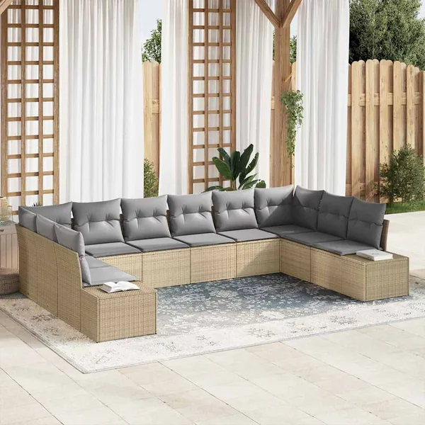 Ensemble de canapé de jardin 10 pcs Beige et Gris clair