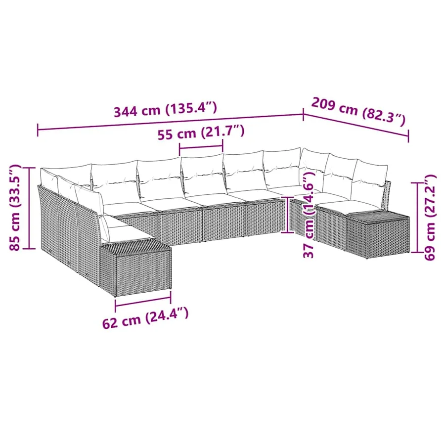 Ensemble de canapé de jardin 10 pcs Beige et Gris clair - 12