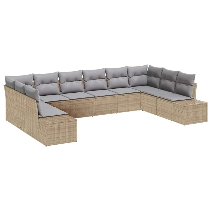 Ensemble de canapé de jardin 10 pcs Beige et Gris clair - 2
