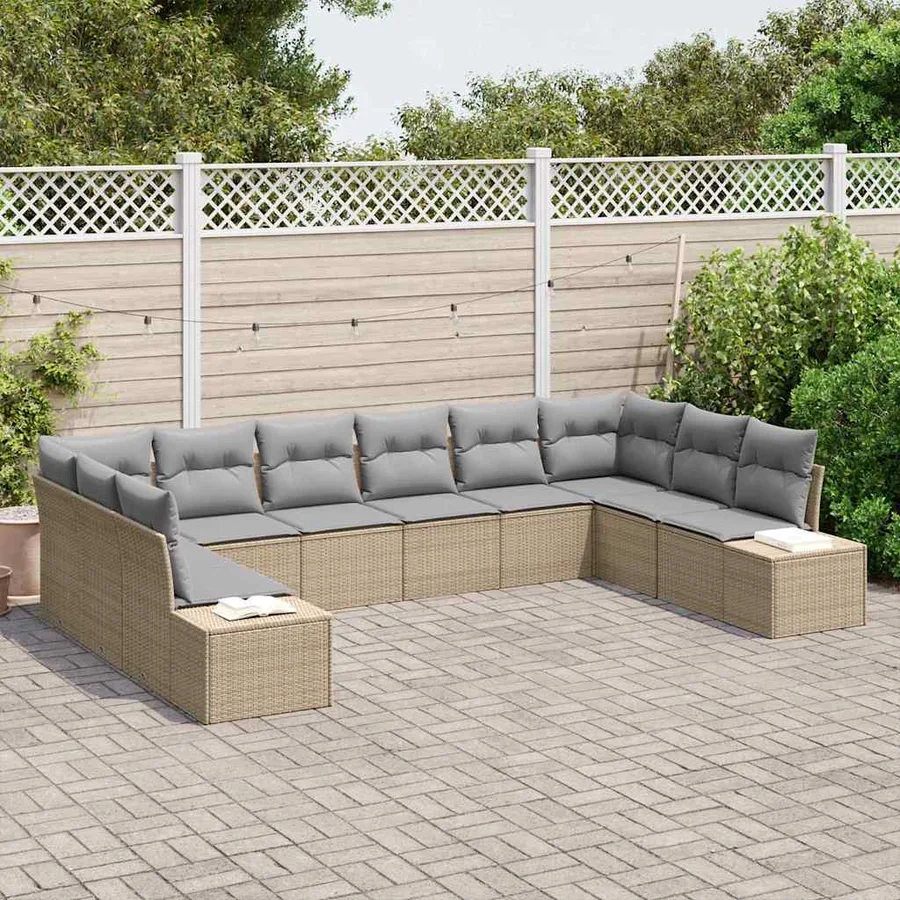 Ensemble de canapé de jardin 10 pcs Beige et Gris clair - 3