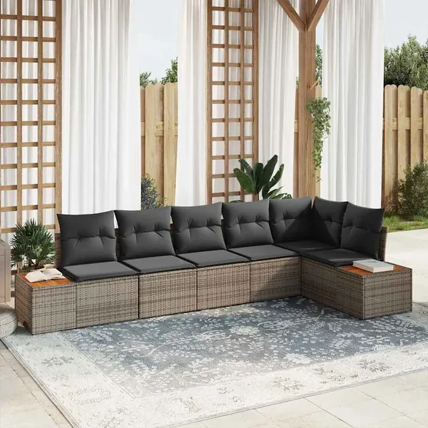 Ensemble de canapé de jardin avec coussin 6 pcs Gris Poly rotin