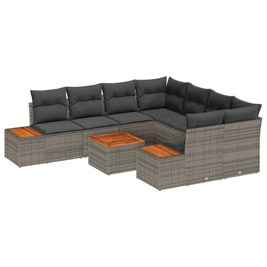 Ensemble de canapé de jardin avec coussin 9 pcs Gris Poly rotin - 2