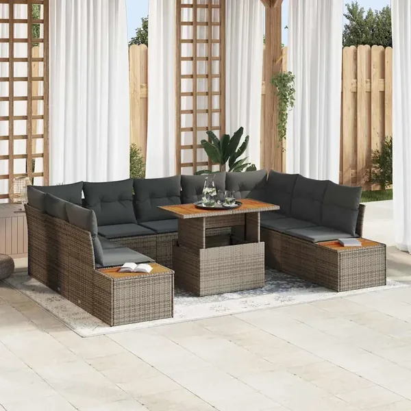 Ensemble de canapé de jardin 10 pc Gris et marron