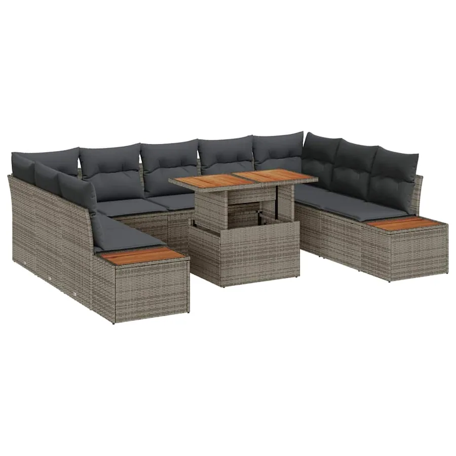 Ensemble de canapé de jardin 10 pc Gris et marron - 2