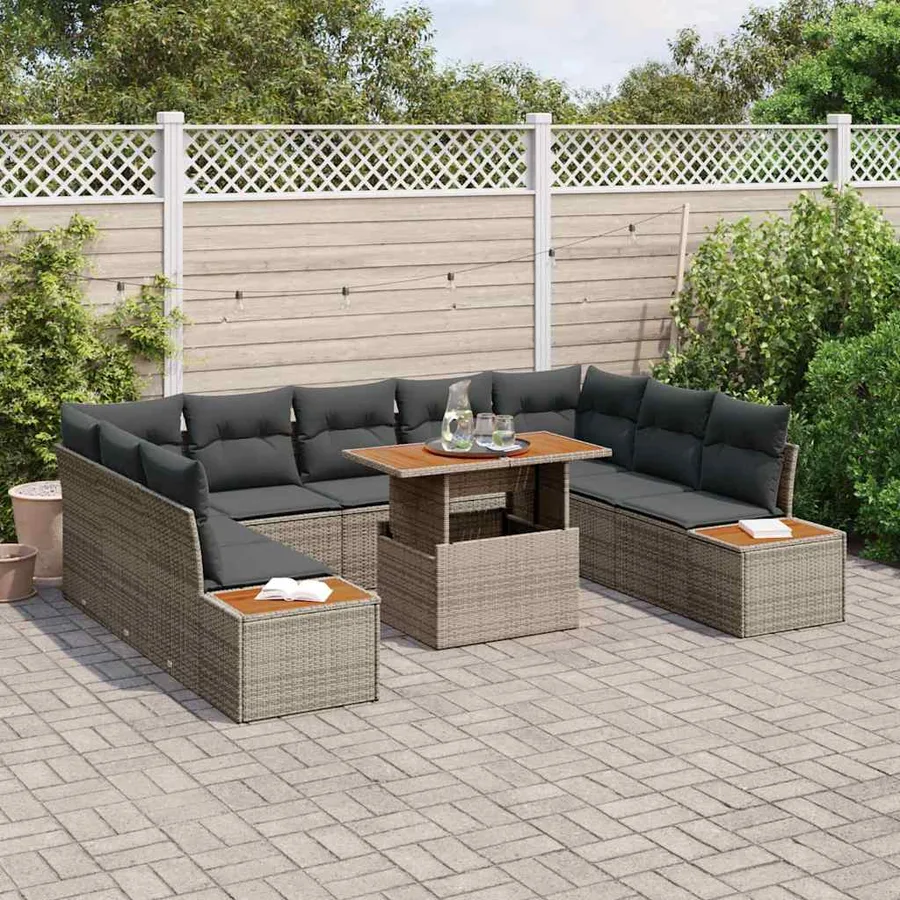 Ensemble de canapé de jardin 10 pc Gris et marron - 3