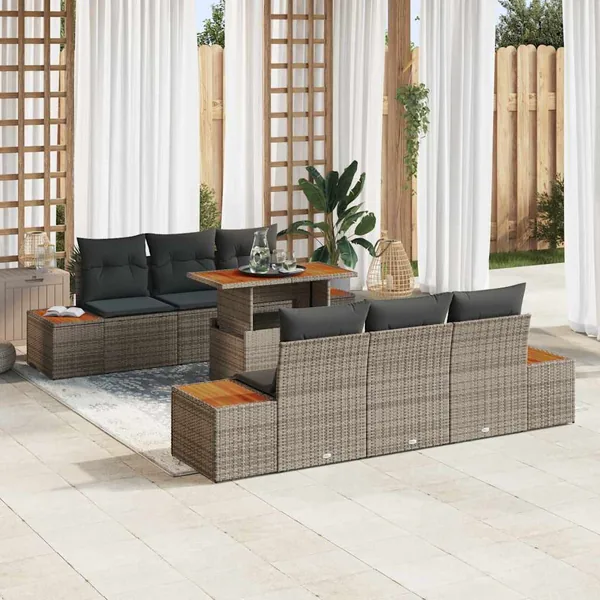 Ensemble de canapé de jardin 7 pc Gris et marron