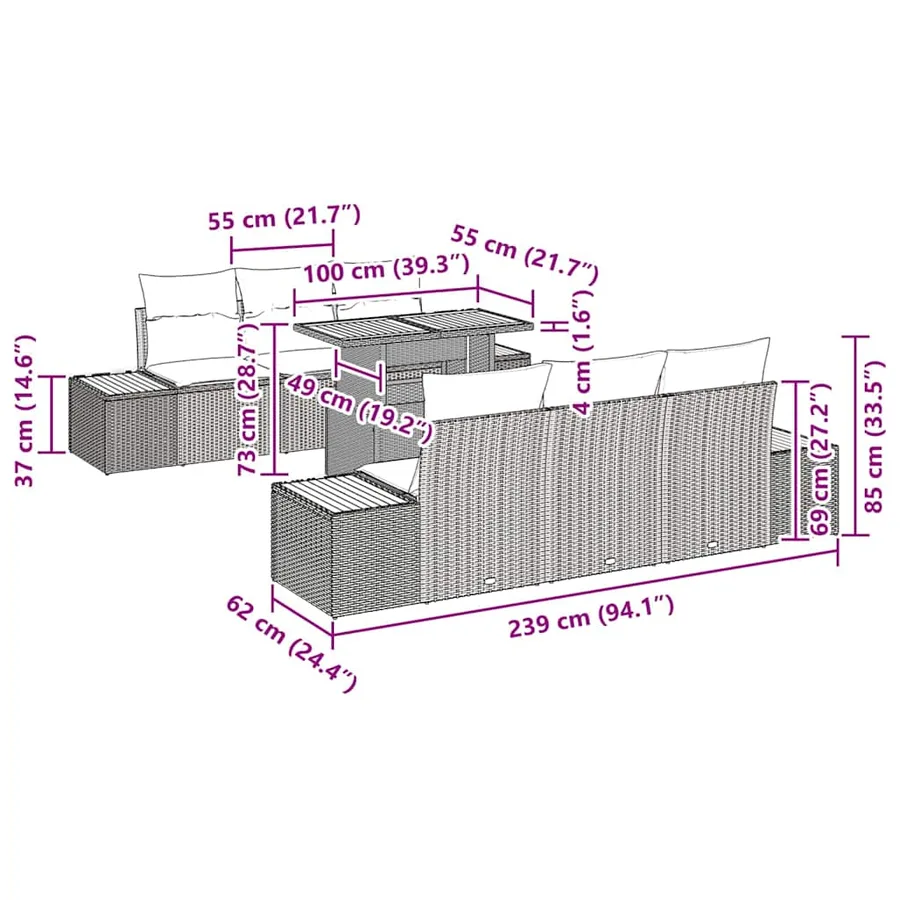 Ensemble de canapé de jardin 7 pc Gris et marron - 10