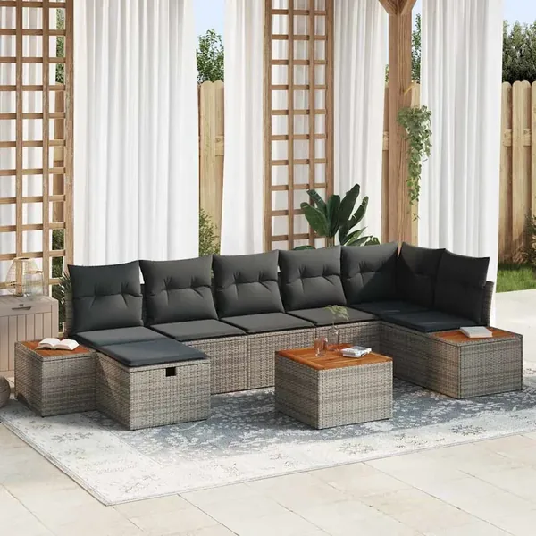 Ensemble de canapé de jardin avec coussin 8 pcs Gris polyrotin