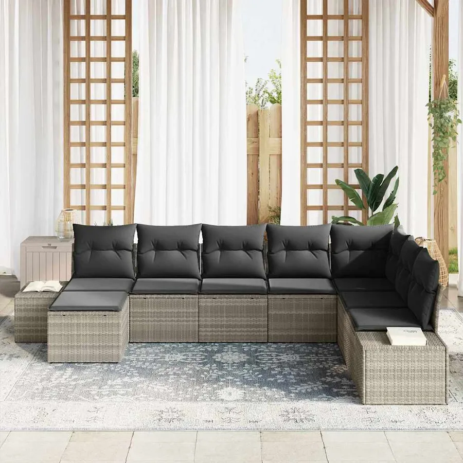Ensemble de canapé de jardin 8 pcs Gris clair polyrotin - 3