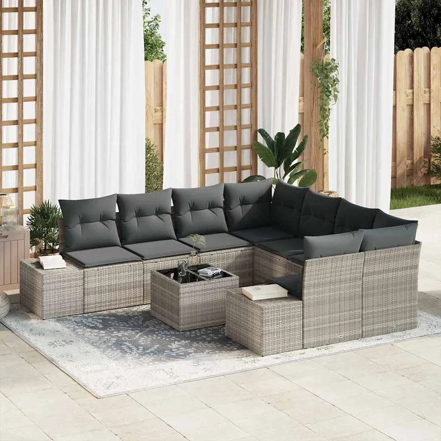 Ensemble de canapé de jardin 9 pcs Gris clair et gris foncé