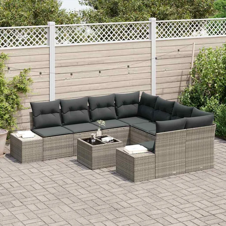 Ensemble de canapé de jardin 9 pcs Gris clair et gris foncé - 3