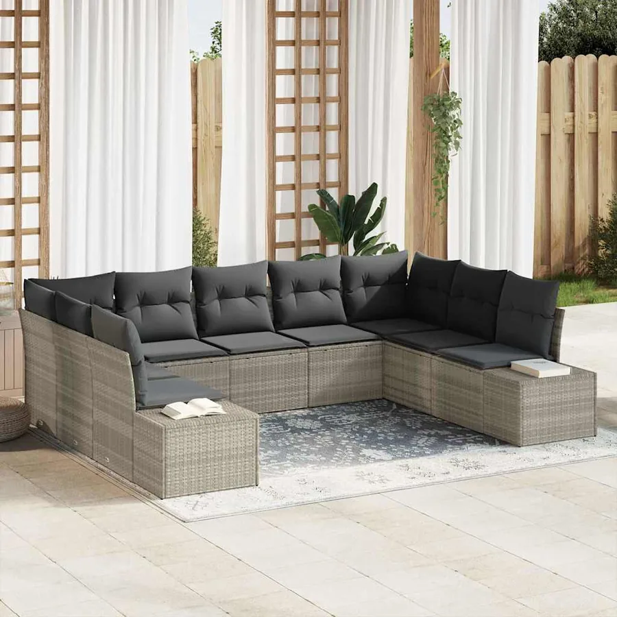 Ensemble de canapé de jardin 9 pcs Gris clair Polyrotin