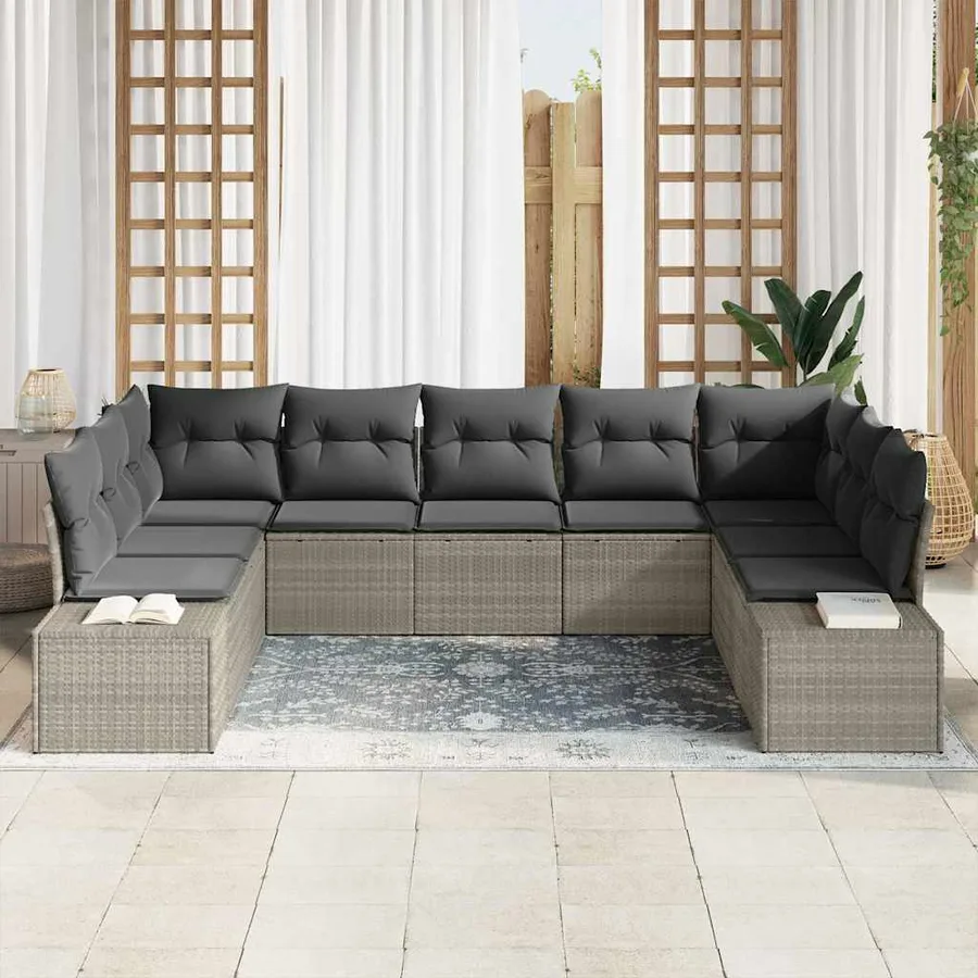 Ensemble de canapé de jardin 9 pcs Gris clair Polyrotin - 3
