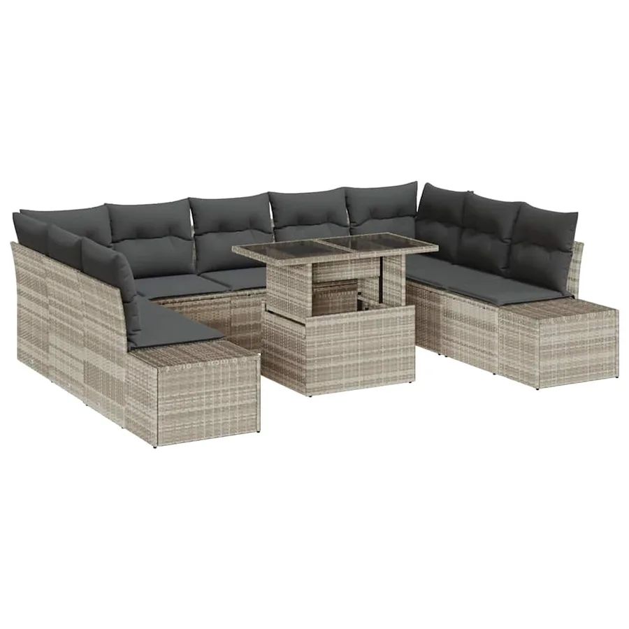 Ensemble de canapé de jardin 10 pcs Gris clair Poly rotin - 2