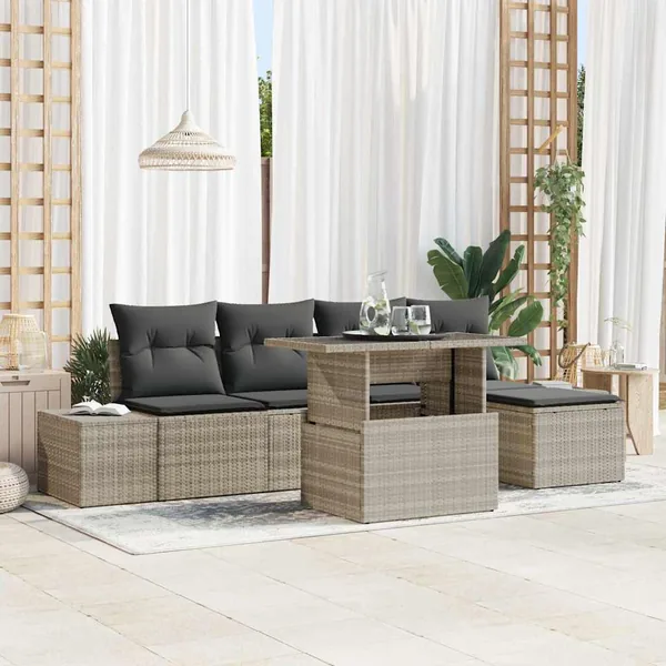 Ensemble de canapé de jardin 6 pcs Gris clair Poly rotin