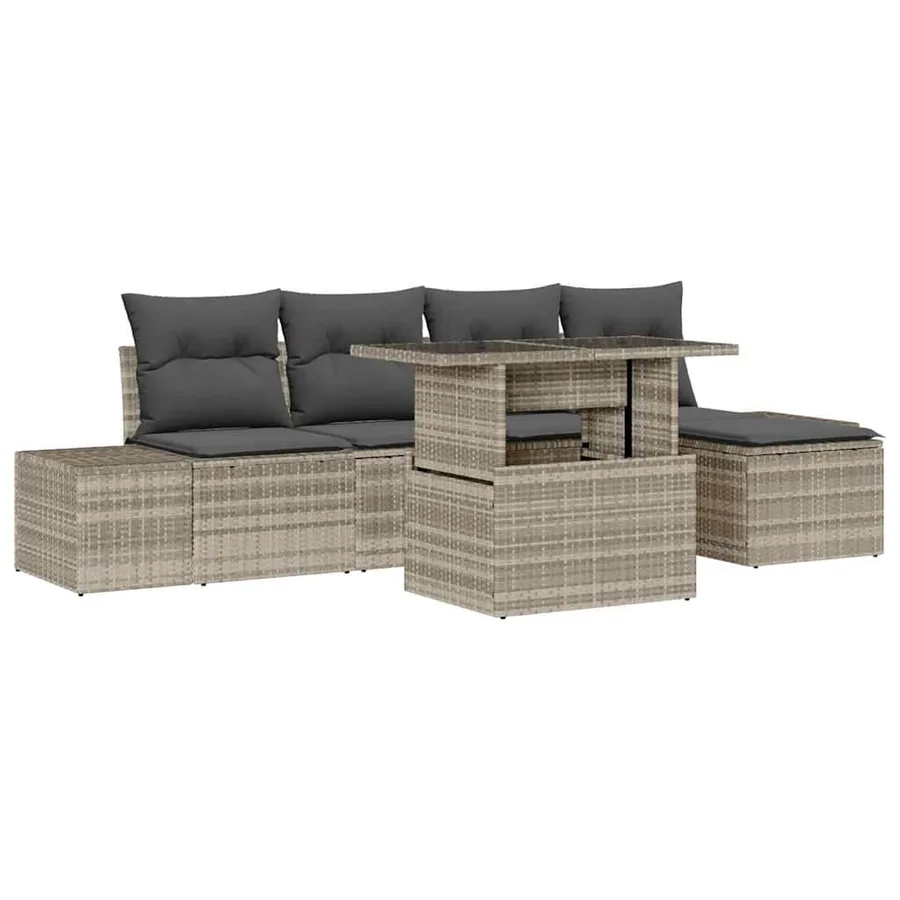 Ensemble de canapé de jardin 6 pcs Gris clair Poly rotin - 2
