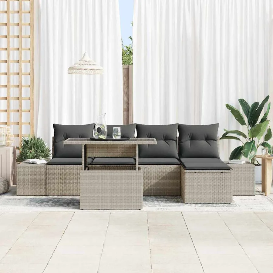 Ensemble de canapé de jardin 6 pcs Gris clair Poly rotin - 3