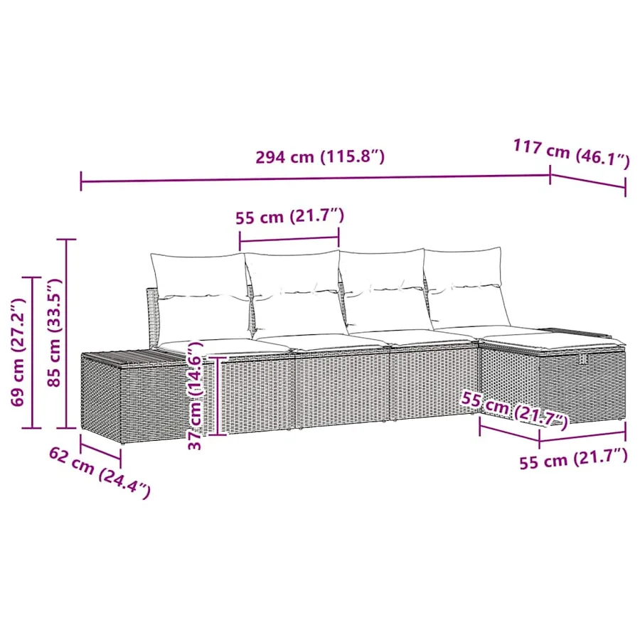 Ensemble de Canapés avec coussin 6 pcs polyrotin - 12