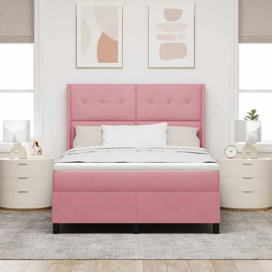 Lit à ressorts avec bandes LED Rose 160 x 200 cm Velours - 4