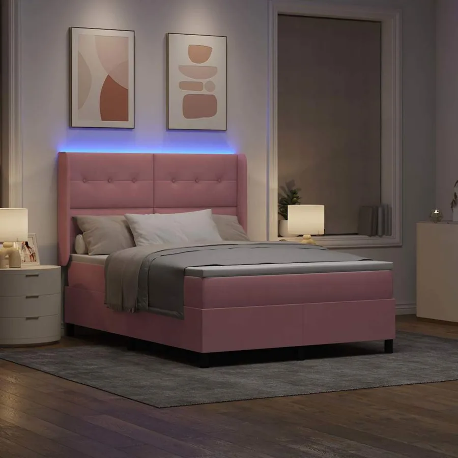 Lit à ressorts avec bandes LED Rose 160 x 200 cm Velours - 5