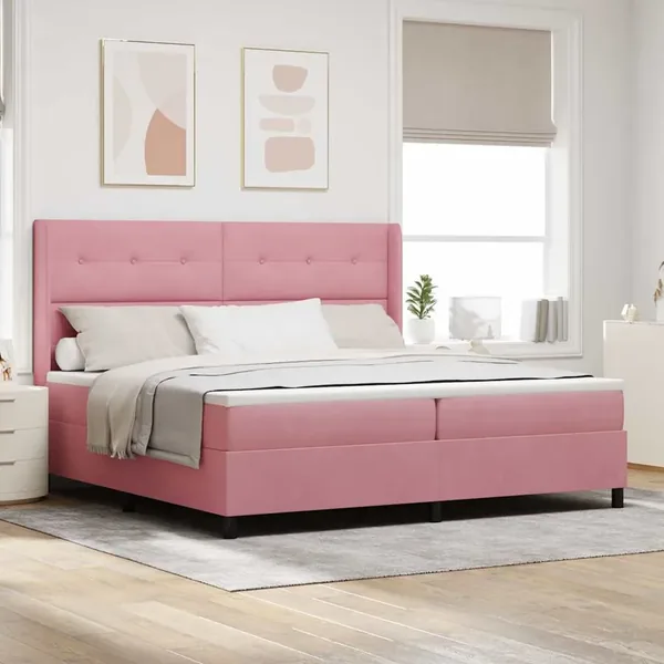 Lit à ressorts avec bandes LED Rose 200 x 200 cm Velours