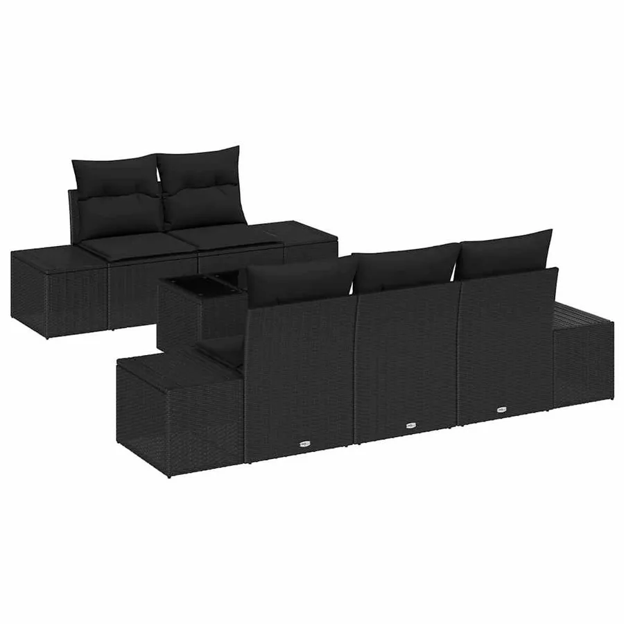 Ensemble de canapé de jardin avec coussin Noir polyrotin - 2