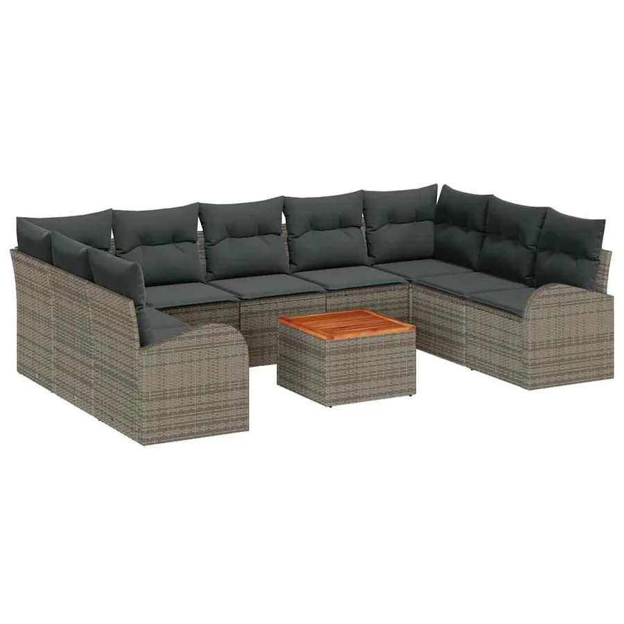 Ensemble de canapé de jardin avec coussin 10 pcs Gris polyrotin - 2