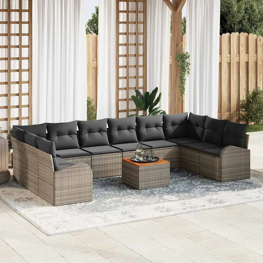 Ensemble de canapé de jardin avec coussin 11 pcs Gris polyrotin