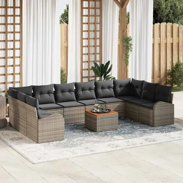 Ensemble de canapé de jardin avec coussin 11 pcs Gris polyrotin