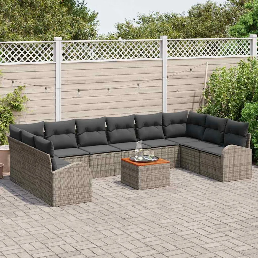 Ensemble de canapé de jardin avec coussin 11 pcs Gris polyrotin - 3