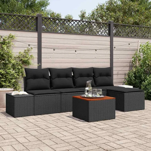 Ensemble de canapé de jardin avec coussin 6 pcs Noir polyrotin