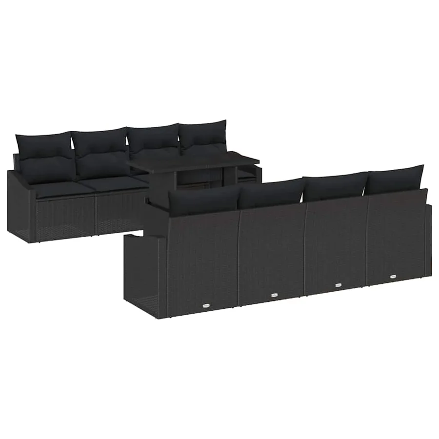 Ensemble de canapé de jardin avec coussin 9 pcs Noir polyrotin - 2