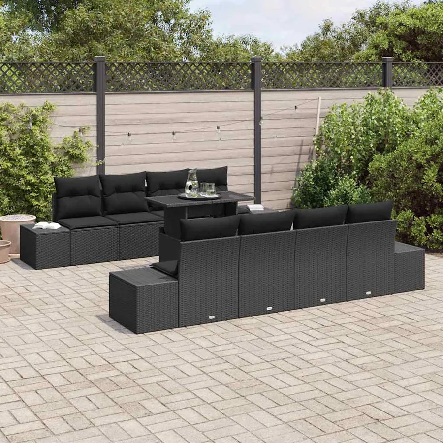 Ensemble de canapé de jardin avec coussin 9 pcs Noir polyrotin - 3