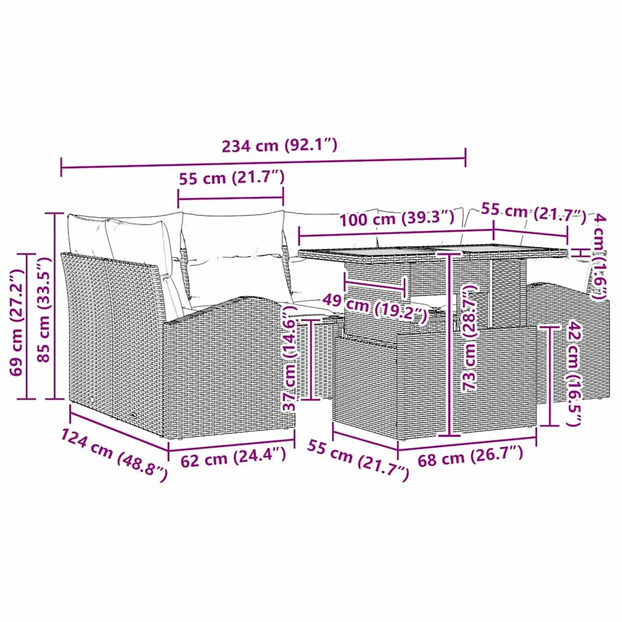 Ensemble de canapé de jardin avec coussin 7 pcs Gris - 11